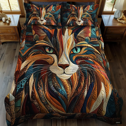Sweet Purring 3-Piece Quilted Bedding Set